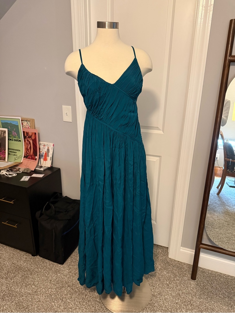 Trina Turk Teal Spaghetti-Strap Maxi Dress